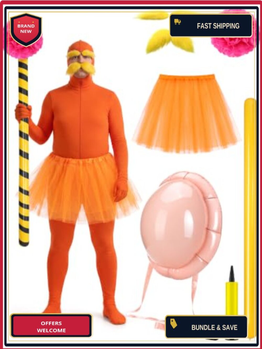 Halloween Tree Costume Set Mustache Eyebrows Tutu Inflatable Belly